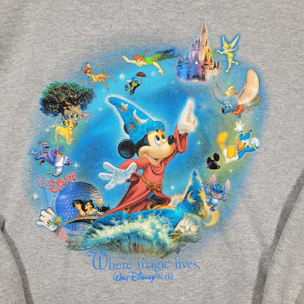 Disney Hoodie Men 2XL Gray Sorcerer Mickey Where Magic Lives Hanes Pullover Vtg